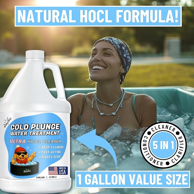 5in1 Weekly Cold Plunge Water Treatment - HOCl Cold Plunge Cleaner, Ice Bath Cleaner, Water Stabilizer For Cold Plunge Ice Pod, Clarifier Softener Chemicals, Ice Bath Accessories, 1 Gallon