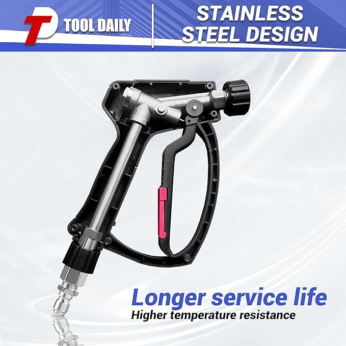 Tool Daily Pressure Washer Gun with 3/8" Swivel Quick Connect, Stainless Steel Internal Valve, Power Washer Extension Wand Replacement, M22-14mm, 5 Nozzle Tips with Holder, 5800 PSI