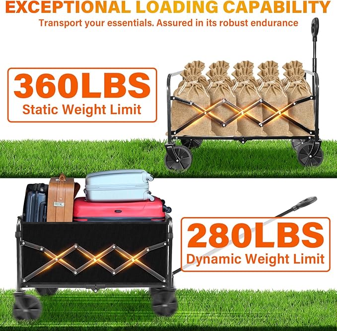 Wagons Carts Foldable - Collapsible Wagon Cart with Wheels Foldable - Folding Utility Heavy Duty Wagons Carts for Grocery Camping Sports Shopping Garden