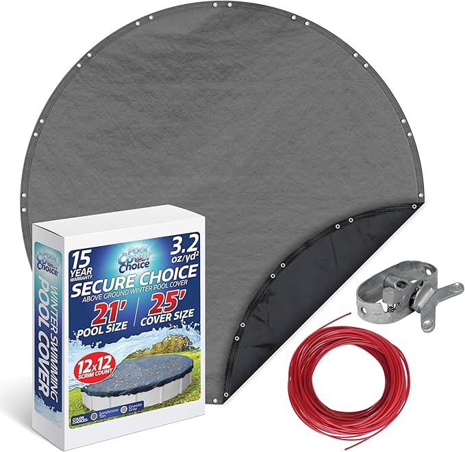 Winter Swimming Pool Cover for 21 ft Aboveground Round Pool Size, Secure Choice Series, Solid Material, Color - Granite Gray, Pool Cover Choice 3321-4CHOICE