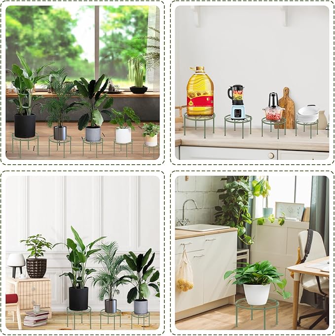 Metal Plant Stands, Anti-Rust Iron Flower Pot Stand, Heavy Duty Plant Pot Shelf, Decoration Racks for Home Indoor and Outdoor 10 Pcs (Green)