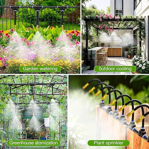 Mixc 50Ft 1/4" Drip Irrigation System,Garden Irrigation Kit with 12pcs Adjustable Copper Nozzles,Automatic Watering System for Outdoor,Raised Bed,Potted Plant,Lawn,Greenhouse Accessories for Yard