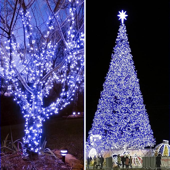 KNONEW 600FT 1500 LED Christmas String Lights Outdoor 8 Lighting Modes & Timer Dimmable Fairy Light Plug in Waterproof for Xmas Roof Yard Tree Wedding Party Holiday Decorations (Blue)
