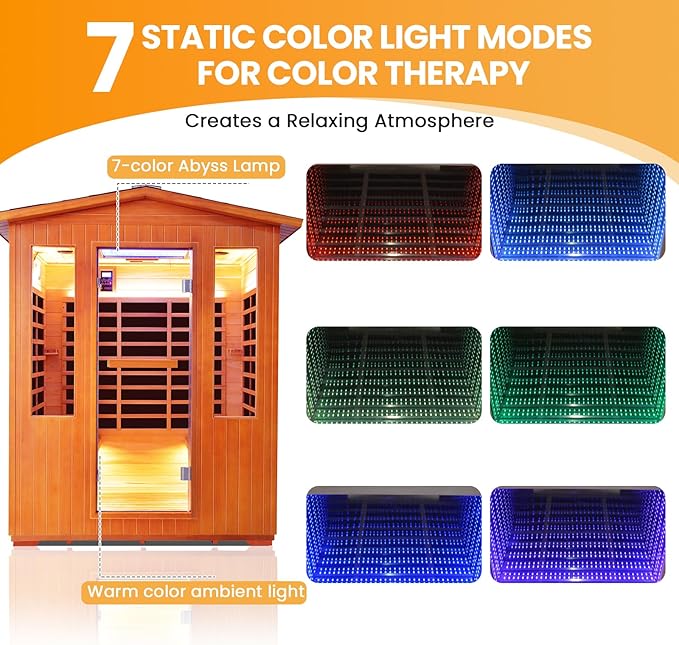 4 Person Outdoor Sauna Far Infrared Saunas Dry Sauna Room Wood Wooden Sauna Outdoor and Red Cedar Low EMF 2600W/240V with Oxygen Bar, 7 Color Light, Control Panel, Speaker - 62.2 * 46.9 * 81.9 in