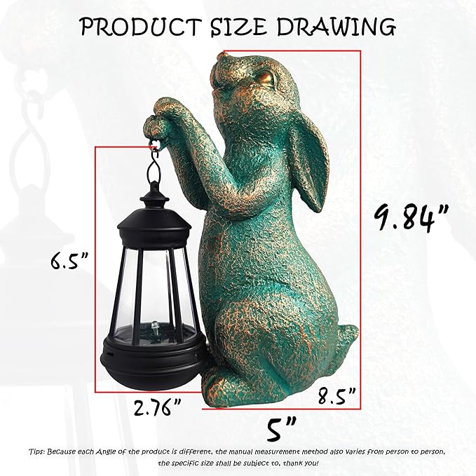 Rabbit Garden Statue Outdoor Décor with Solar Lights Lantern,Rabbit Solar Light Figurines Outside Decorations for Yard，Lawn, Patio, Balcony, Unique Housewarming Gifts