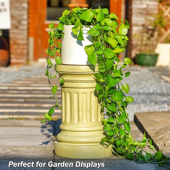 18-inch Tall Garden Pedestal Stand for Indoor & Outdoor Use – Heavy Duty Magnesium Oxide Plant Stand, Weatherproof Outdoor Pedestal for Sculpture, Flower Pots, or Decorative Column for Statues