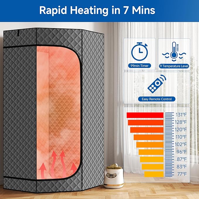 Portable Steam Sauna, Steam Sauna Tent Full Body Personal Sauna Room with 3L 1500W Steam Generator, Remote Control, Remote Control, 9 Levels Heat, 90 Mins Timer,Foldable Chair