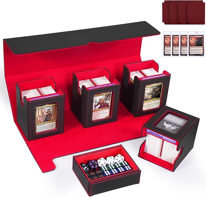 Marsguard Trading Card Deck Box with Commander Display，5 in 1 MTG Storage Holds 400+ Double-Sleeved Cards，4 Deck Boxes & Dice Tray Included，Fits MTG, TCG, PTCG & Sports Cards