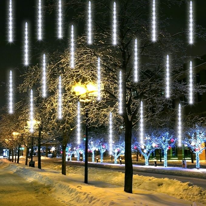 FUNPENY Meteor Shower Rain Lights, 864 LED Christmas Lights Icicle Snow Falling Christmas Light Outdoor Raindrop Lights, Xmas Tree Holiday Thanksgiving Decoration, White