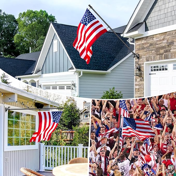 6 FT Flag Poles Kit for House with 2-Position Flagpole Bracket & 360° Rotating Flag Rings, 1 Inch Stainless Steel Spinning Flag Pole, Porch Wall Mounting Metal Flag Pole for 3x5 4x6 Flag (6 FT, Black)