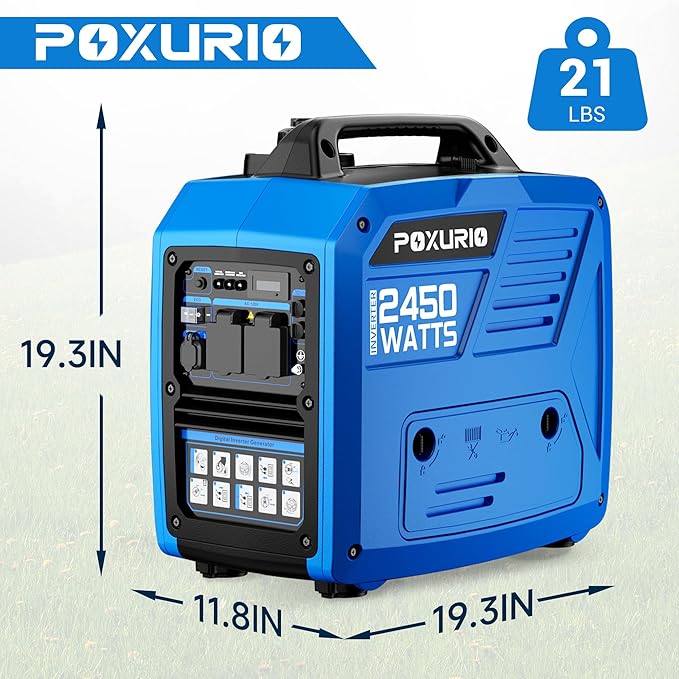 2450-Watt Portable Inverter Generator for Camping & RV, 1.6 Gallon Gas Tank for 8.3 Hours Use, 120V Gas Powered Generator Ultra-Quiet Operation, EPA Compliant