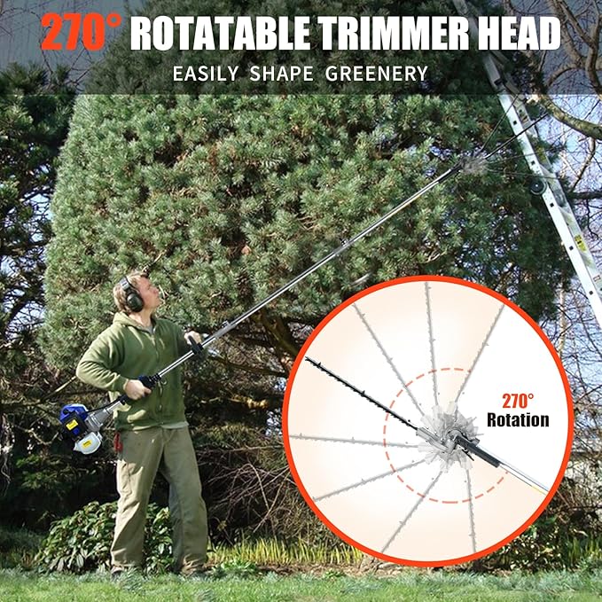5 in 1 Multi Functional Trimming Tools 41.5cc Gas Hedge Trimmer Weed Eater String Trimmer Brush Cutter Pole Saw for Tree Trimming Grass Brush Cutting
