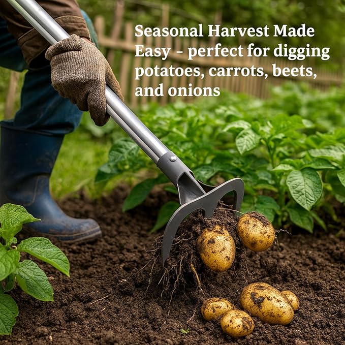 Hand Rake Long Handle - 74" Cultivator Weeding Rakes for Lifts Out Deep-Rooted Grass, 3-Tine Claw Rakes Heavy Duty Carbon Steel with D Grip for Digging Potato,Carrots,Loosens Soil
