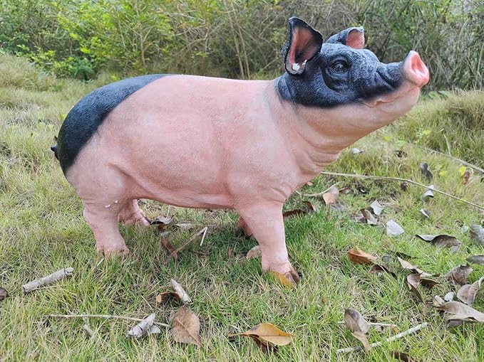 HOUDE Cute Pig Sculpture, 20.08 inches Long, decorates Outdoor Art Gardens, courtyards, lawns, and Indoor Public Spaces Such as Living Rooms and Balconies. (Black)