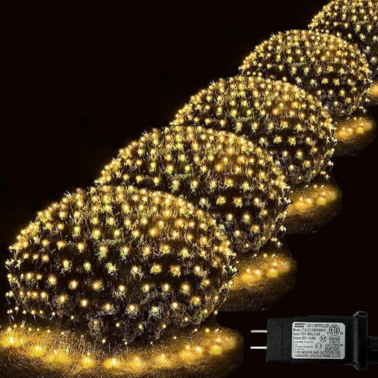 Christmas Net Lights, 510 LED Large Outdoor Net Mesh Lights for Bushes 28x5 ft, 8 Modes Waterproof Twinkle String Light Connectable for Halloween Hedge Yard Garden Party Decor, Warm White