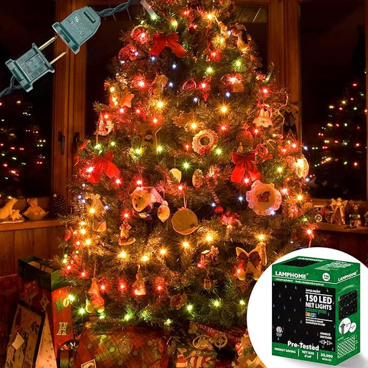 LAMPHOME150 LED Christmas Net Lights Outdoor Christmas Decorations Lights 6ftx4ft, Connectable Outdoor Fairy Mesh String Lights for Party, Wedding, Tree, Bushes Decorations (Multi-Colored)