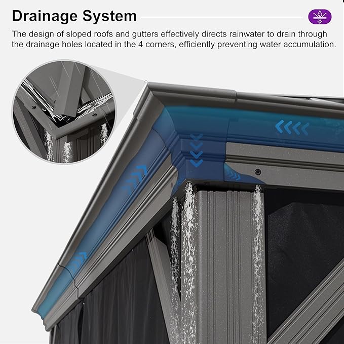 PURPLE LEAF 11' x 13' Hardtop Aluminum Gazebo with Double Metal Roof Heavy Duty All Weather Permanent Gazebo for Pool Patio Deck Lawn Garden All Weather Outdoor Pavilion Gazebos, Light Grey