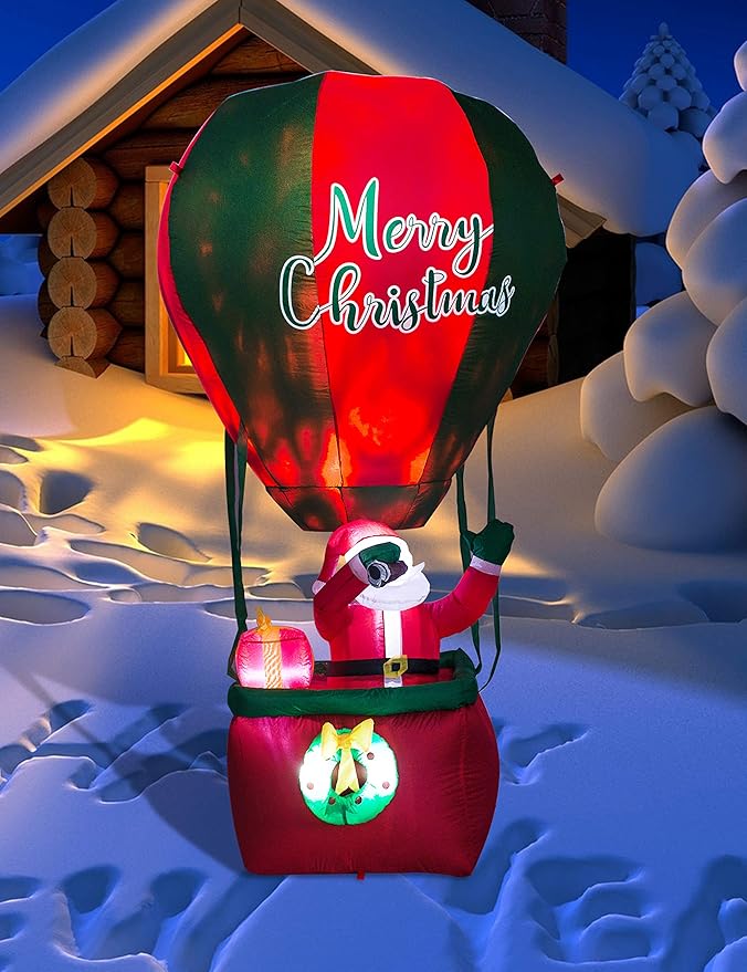 TRMESIA 8FT Christmas Inflatable Santa Claus Decoration Hot Air Balloon，Easter Blow up Outdoor Decorations with LED Lights Easter Blow up Decor for Indoor Outdoor Yard Lawn