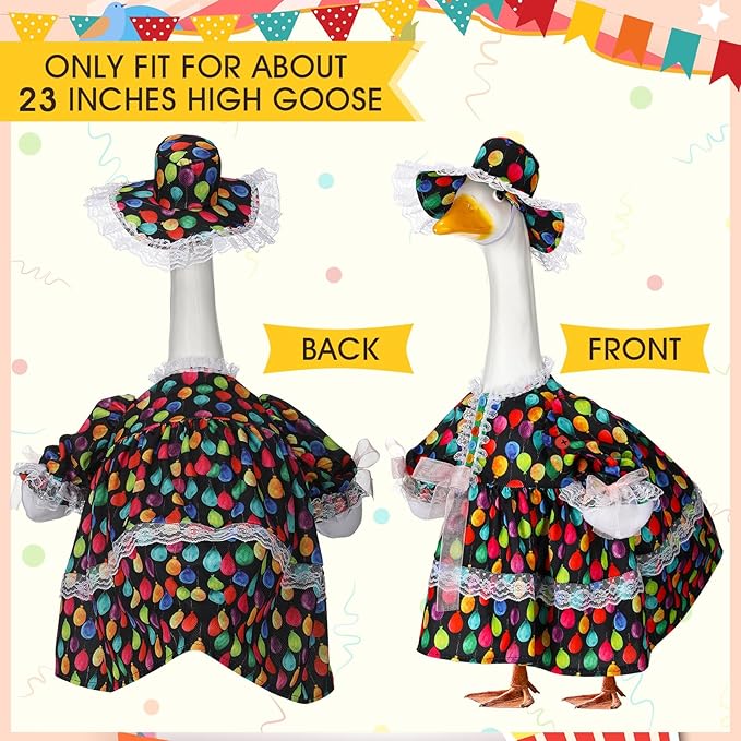 Suzile Happy Birthday Goose Outfit Dresses Clothes for 23" High Cement or Plastic Porch Goose Costume for Yard Lawn Outdoor Garden Patio Statue Xmas Santa Holiday Decor