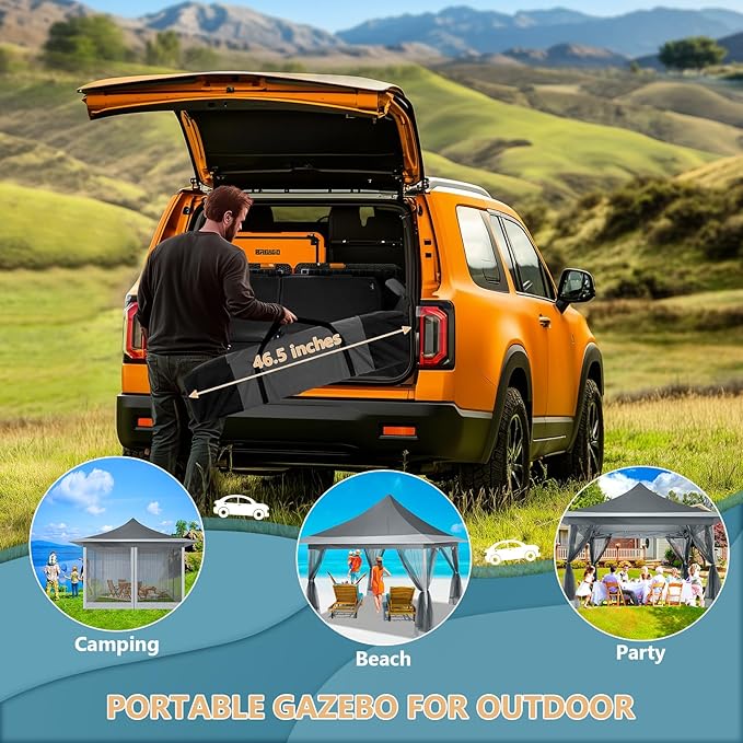 COBIZI 12x12 Pop Up Gazebo On Clearance Canopy Tent Easy Up Outdoor Gazebo Waterproof Upgrade with Mosquito Nettings and Carry Bag for Patio Garden Lawn