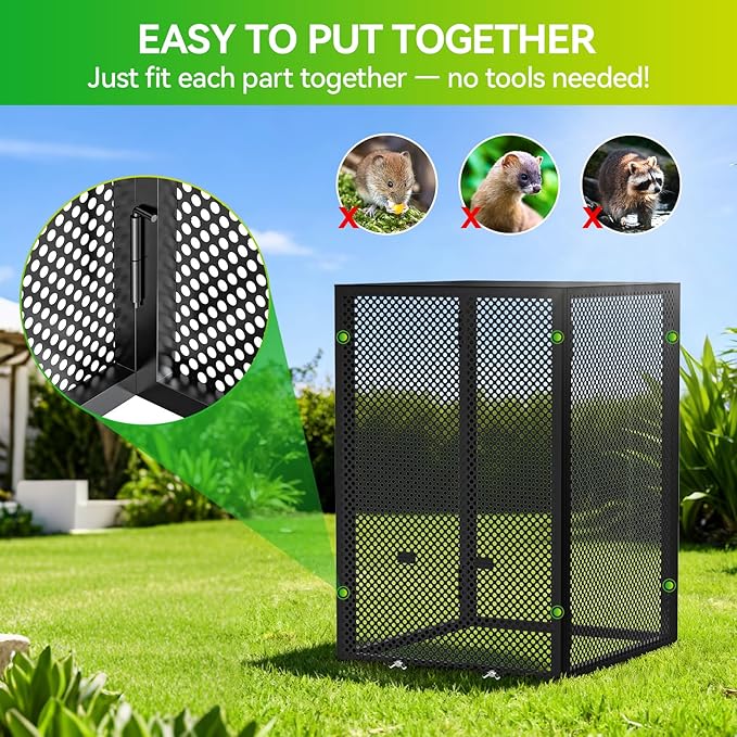 Compost Bin Outdoor - Large 93 Gallon Metal Perforated Sheet Compost Bucket with Rust-Proof Coating, Heavy-Duty & Easy Assembly, Fast Creation of Fertile Soil, for Garden, Kitchen & Yard Waste, Black
