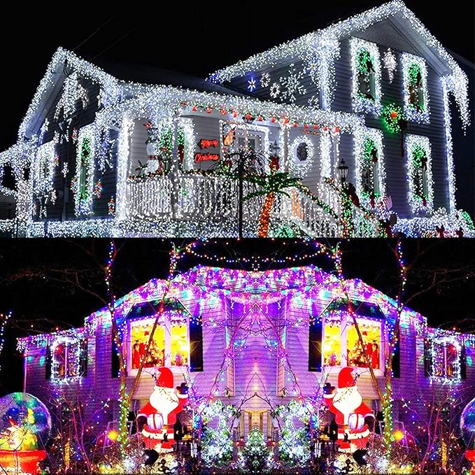 Icicle Christmas Lights Outdoor, 29.5Ft 360 LED Icicle Lights Outdoor with 60 Drops, 11 Modes Color Changing Fairy Twinkle Light with Remote for Eaves Home Garden Xmas Decor (Warm White & Multicolor)