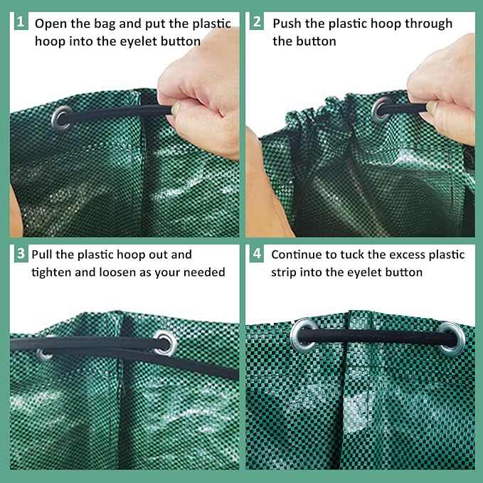 Hugeleaf Reusable Leaf Bags 42 Gallon with Reinforced Handles, 3 Pack Collapsible Lawn Bags with Plastic Hoops, Stand Up Yard Waste Bin for Leaves, Lawn Debris Collection