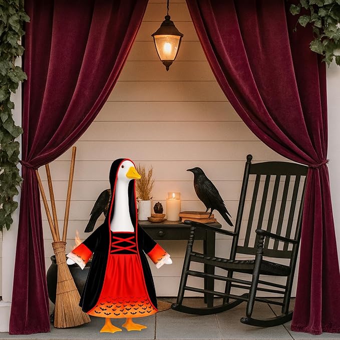 Halloween Goose Outfit Witch Lawn Porch Goose Clothes Fall Halloween Geese Costume for 23" Geese Outdoor Patio Yard Lawn Decoration