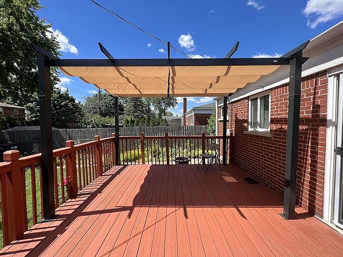 Domi Outdoor Living 10’ X 13’ Outdoor Retractable Pergola with Weather-Resistant Canopy Aluminum Garden Pergola Patio Grill Gazebo for Courtyard