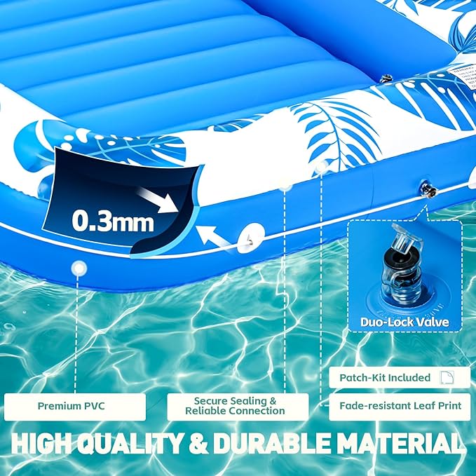 Pool Floats Inflatable Tanning Pool Lounger Float, 71" x 48" Large Pool Floats Adult with Pillow & Drink Holder,Sunbathing Water Lounge Floaties Tub Raft for Lake, Backyard, Beach Pool Party
