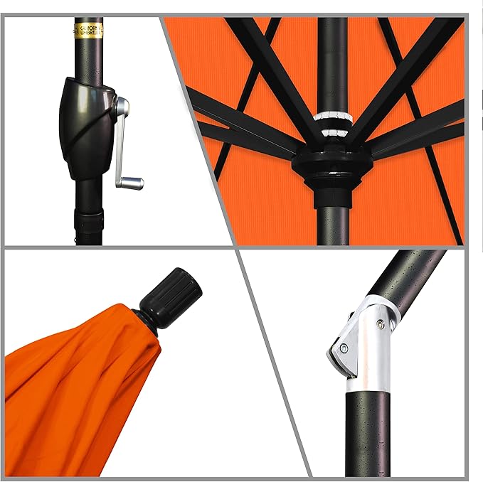 California Umbrella 9' Rd Pacific Trail Series Aluminum Patio Umbrella, Crank Lift, Push Button Tilt, Black Finish, Sunbrella Melon Fabric