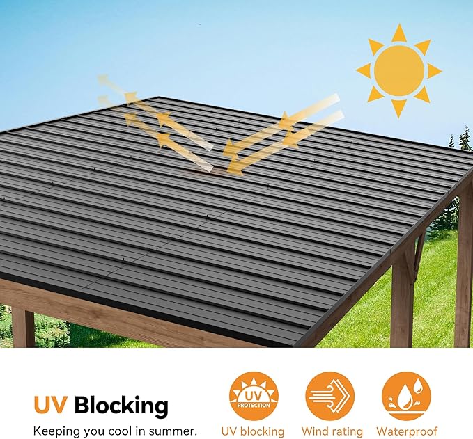Modern Shade Supreme Cedar Wood Gazebo 12' x 20' with Hardtop Slope Roof, Wooden Grill Gazebo with Durable and Rot-Resistant, Supports Snow Loads and High Wind Speeds, Ideal for Backyard, Deck, Garden