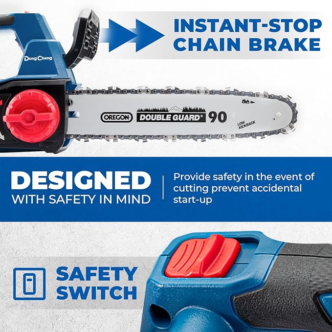 Dong Cheng 12 Inch Brushless Cordless Chainsaw, 20V Battery Powered with 4000mAh Battery, 12m/s Chain Speed, Tool-Free Tensioning, Auto Oiler & Chain Brake for Wood Cutting & Tree Trimming