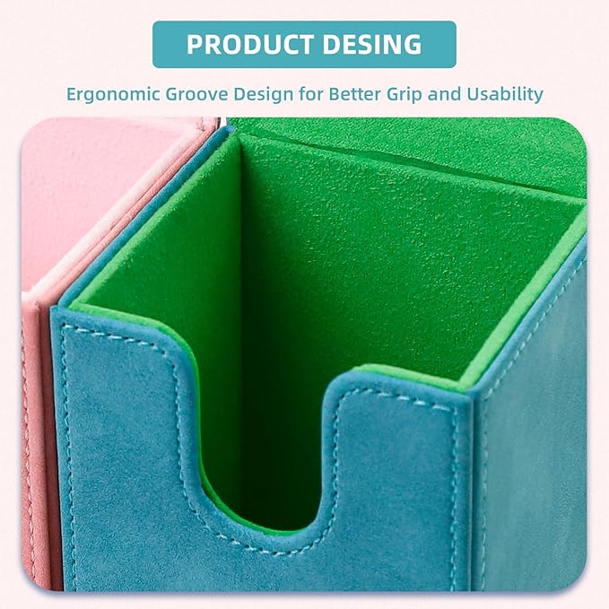 Magic Card Deck Box for MTG Single Deck Card Box fits 100+ TCG Sleeved Cards Soft Leather Card Box Top loading Card Boxes Magic Gift for MTG TCG CCG (Vertical,Cyan)