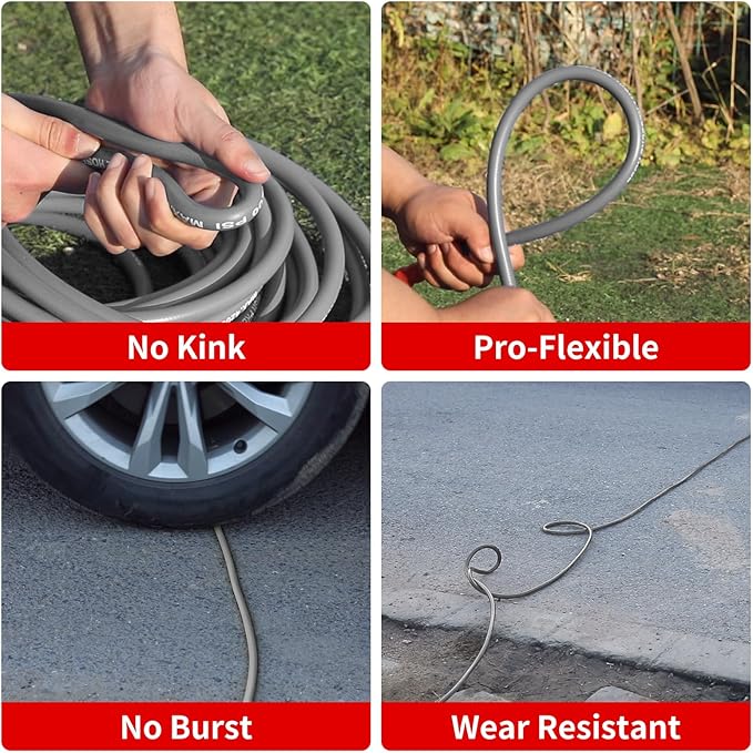 Pressure Washer Hose 50ft, 4200PSI Wire Braid Power Washer Extension Hose 1/4 Inch High Tensile, Flexible Kink Resistant Heavy Duty Replacement Hose with 3/8 Quick Connect