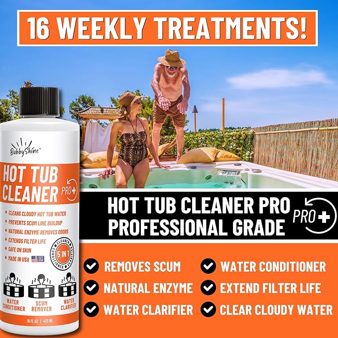 5in1 Weekly Hot Tub Cleaner - 16 Treatments, Conditioner, Clarifier - Hot Tub Chemicals, Spa Protector All in One Starter Kit, Spa Chemicals for Hot Tub for Crystal Clear Water - Made in USA