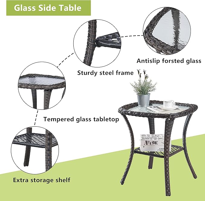 Rilyson Wicker Outdoor Patio Furniture Set - 5 Piece Patio Conversation Sets with Swivel Rocker Chairs, Ottomans and Side Table, 6 inch Cushions, Waterproof Wicker, for Porch Deck Brown/Grey