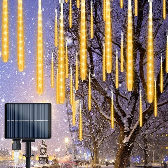 Flacchi Solar Meteor Shower Icicle Lights - 20 Tubes 480 LED Cascading Raindrop Lights, Outdoor Waterproof Christmas Decorations for Holiday Party(Warm White, Solar 20 Tubes)