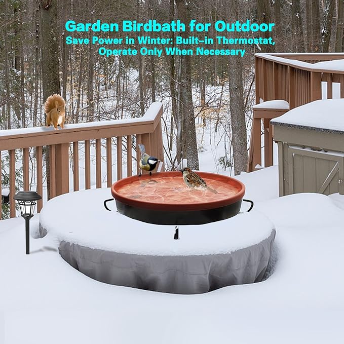 Heated Bird Bath for Outdoors for Winter, 3 Easy Ways to Mount Detachable Bird Bath Bowl, 75W Heated Bird Baths with Thermostatically Controlled for Garden Yard Patio Lawn, Terracotta