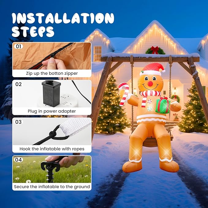 12FT Christmas inflatables, Christmas Inflatable Outdoor Decoration Sitting Gingerbread with Built-in Led Lights, Christma Blow Ups Outdoor Roof Yard Lawn Xmas Decor