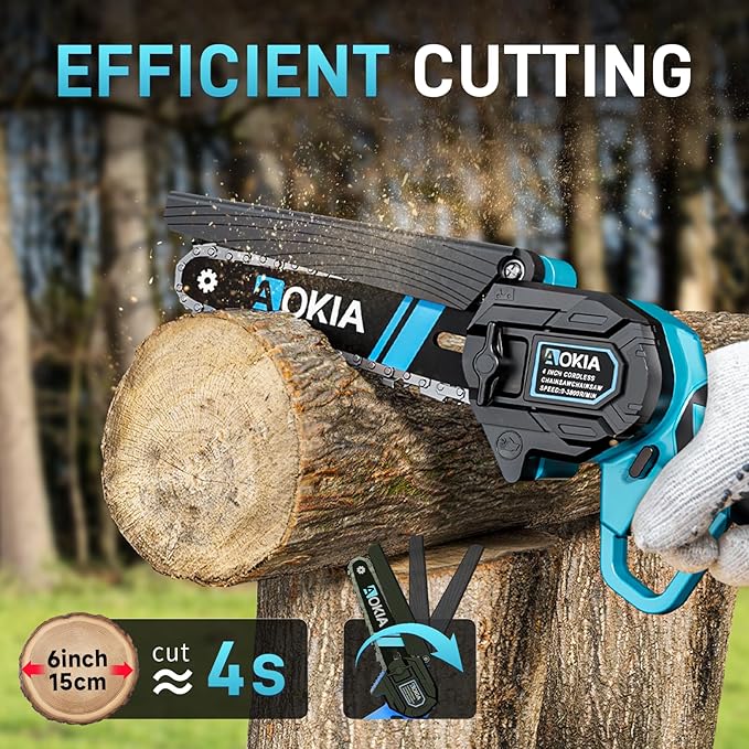 Mini Chainsaw, 6 inch Mini Chainsaw Cordless, Small Hand held Electric Power Chain Saw 2 Battery Powered Operated, Household and Garden for Tree Trimming Wood Cutting, Gifts for Father Husband Men