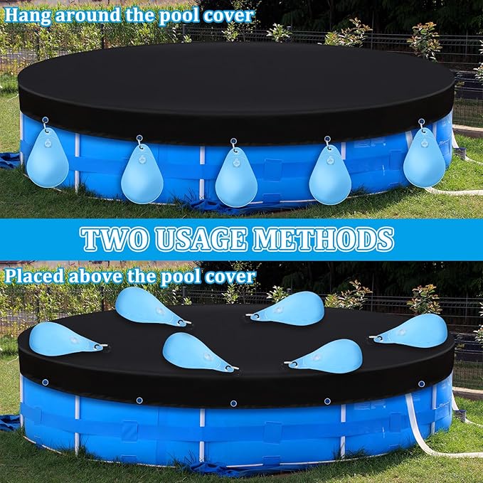 Hungdao 12 Pack Pool Cover Weights with Hooks Above Ground Hanging Water Bags Leakproof Thick PVC Swimming Pool Cover Tarp Weights Winter Antifreezing for Above Ground Closing Kit, 13.5 x 9 Inch