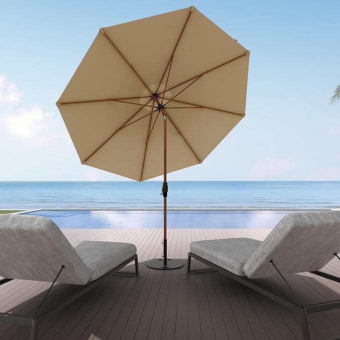 Midtown Umbrellas Wooden 2-8 Feet Outdoor Patio Umbrella, Terylast Chestnut Beige Fabric, Aluminum Frame For Backyard Umbrella, Deck Umbrella, Garden Umbrella & Pool Umbrella - Wooden Pole