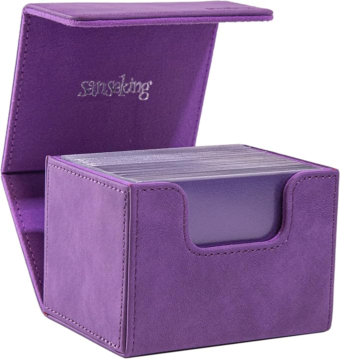 Magic Card Deck Box for MTG Single Deck Card Box fits 100+ TCG Sleeved Cards Soft Leather Card Box Top loading Card Boxes Magic Gift for MTG TCG CCG (Horizontal,Purple)