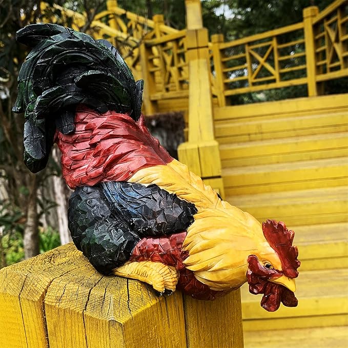 Garden Statues Cock Art Decoration Rooster Figurine for Yard, Chicken Sculpture Ornaments (Red)