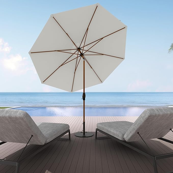 Midtown Umbrellas Wooden 2-9 Feet Outdoor Patio Umbrella, Terylast Off White Fabric, Aluminum Frame For Backyard Umbrella, Deck Umbrella, Garden Umbrella & Pool Umbrella - Wooden Pole