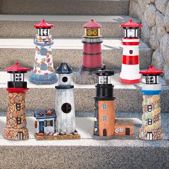 Solar Powered Lighthouse,Village Christmas Decor,Christmas Village Building Waterproof Statue Lighthouse Lamp for Yard Lawn Patio Gifts