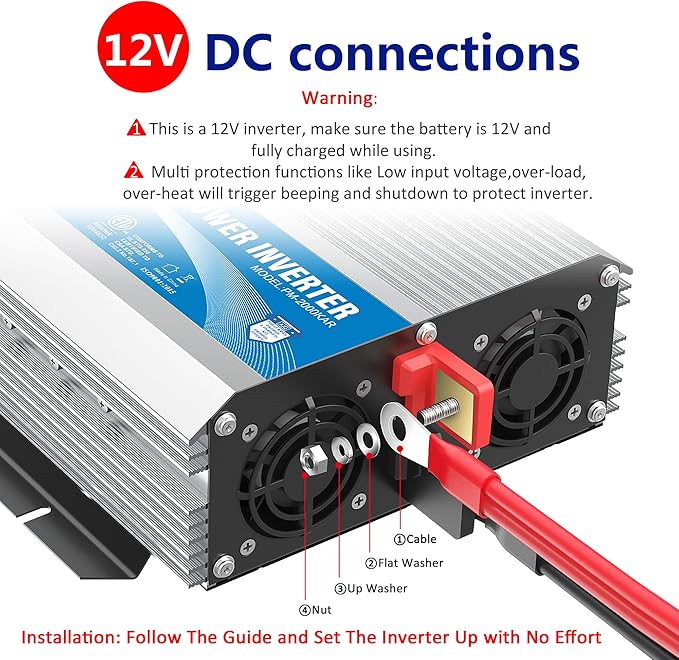 GIANDEL 2000Watt Power Inverter 12V DC to 110V 120V AC ETL Listed UL458 STD 2000W Inverter with 15 FT Wired Remote LED Display Dual Outlets for RVs Off Grid Solar Setup Truck Boat Marine