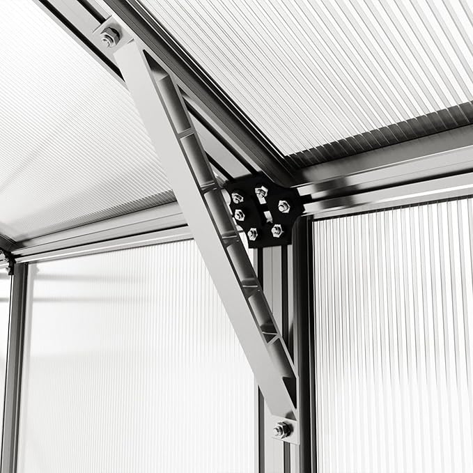 Greenhouse Jasmin 5 Aluminum Frame - 6.3 x 10.4 ft Approx. 6 mm Polycarbonate Panels - Bonus Base Frame and Automatic Vent Opener