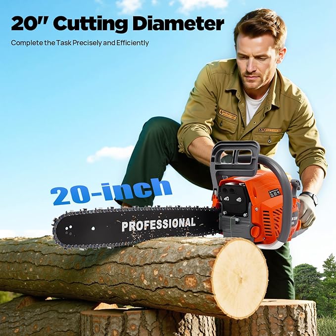 Gas Chainsaw, 2Stroke/4Stroke Gasoline Chainsaw Power Chain Saws Handheld Cordless Petrol Chainsaws For Wood Cutting Forest Felling Tree Pruning Shrub Pruning (20In 2400W 58CC)